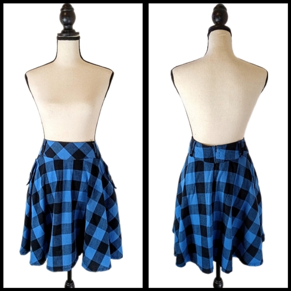 Wet Seal Dresses & Skirts - Vintage Y2K Wet Seal Blue Plaid Women's Mini Skater 100% Cotton Skirt Size Mediu